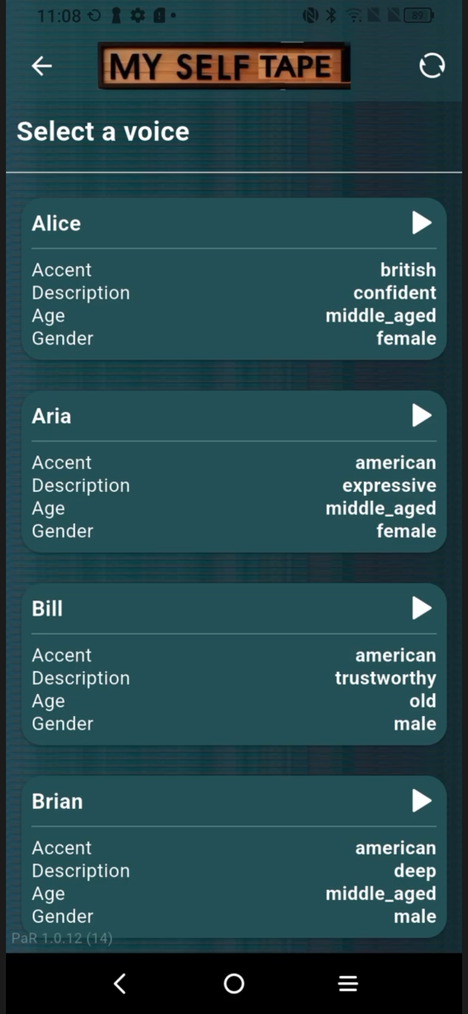 MySelfTape voice list