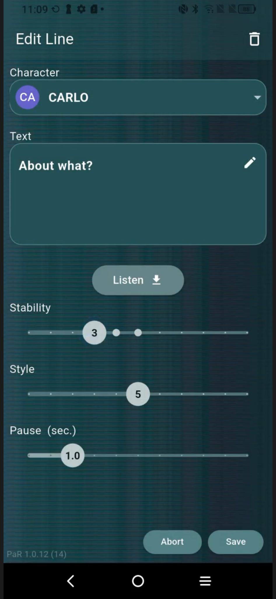 MySelfTape line settings example